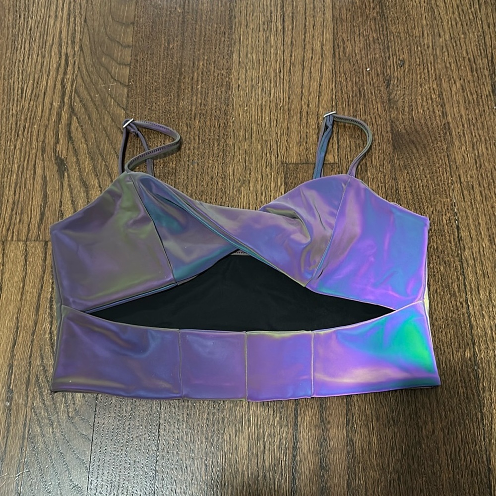 NWOT Iridescent Stretch Cut Out Spaghetti Strap Bikini Swimsuit Top Small